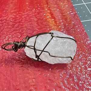 Crystal Quartz Pendant, Wire Wrapped, Natural quartz Handmade Art To Wear 3035 P